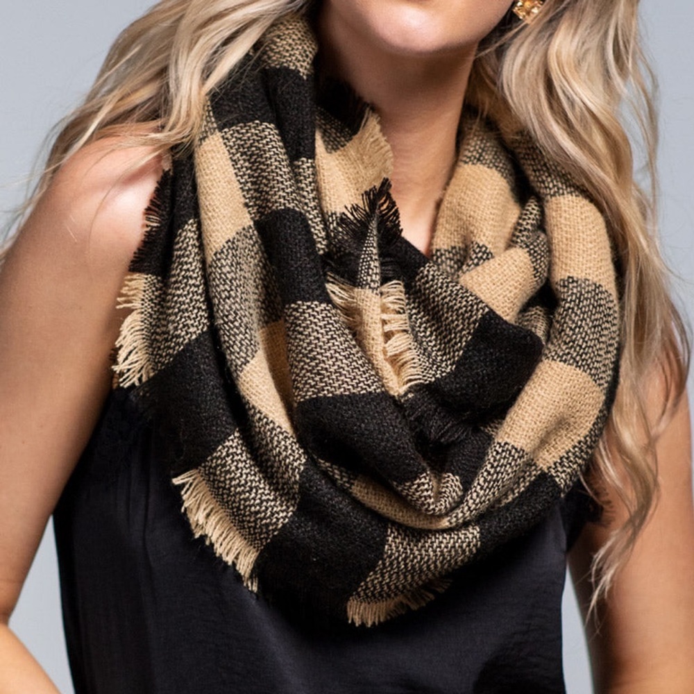 Woven Buffalo Checkered Infinity Scarf